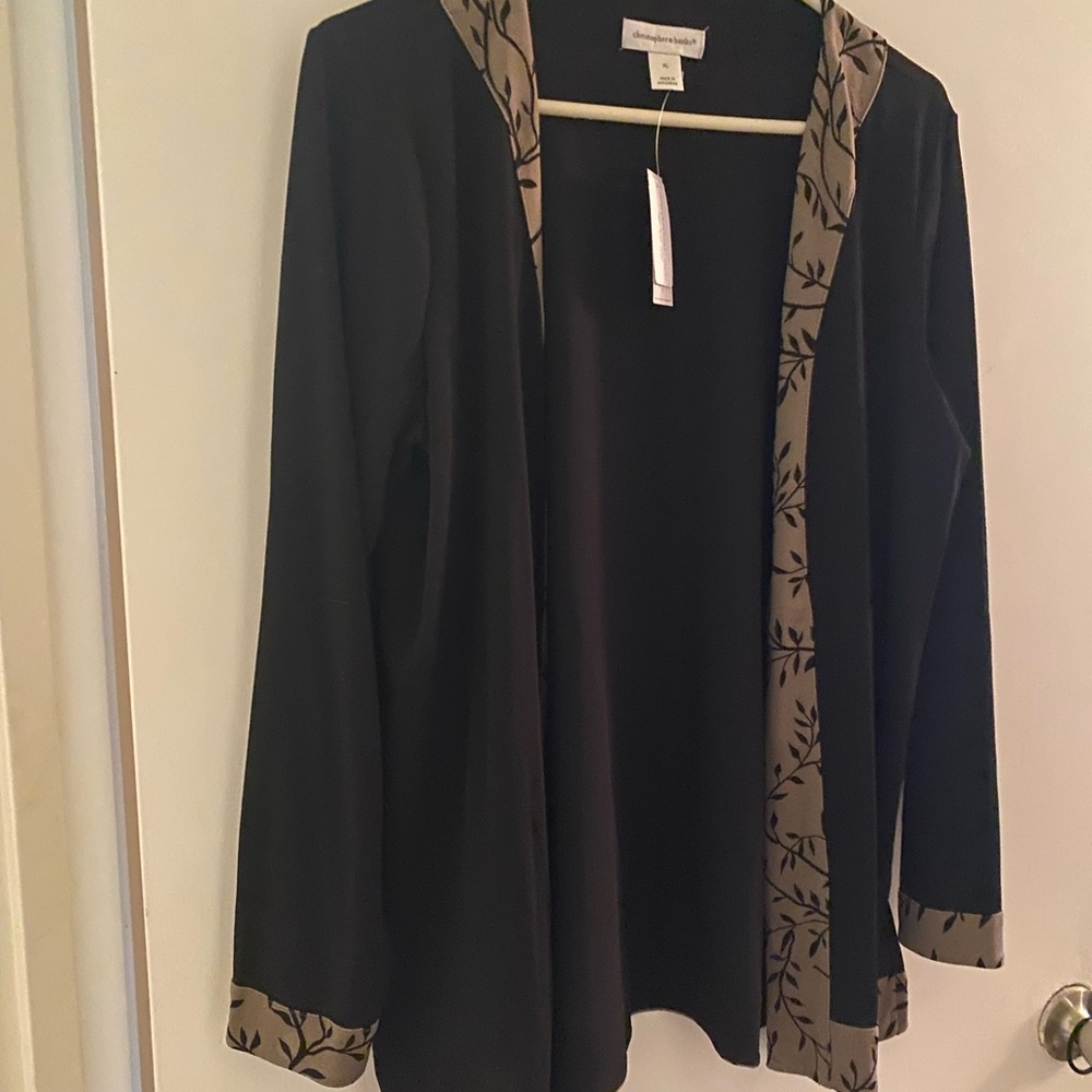 Christopher & Banks Black Blazer with Tan Patterned Trim